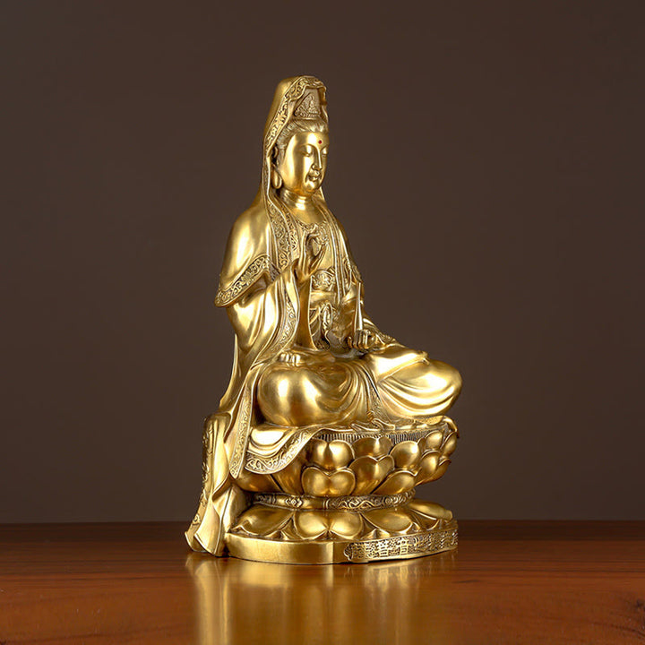 Buddha Stones Kwan Yin Avalokitesvara Wealth Brass Copper Statue Home Desk Decoration