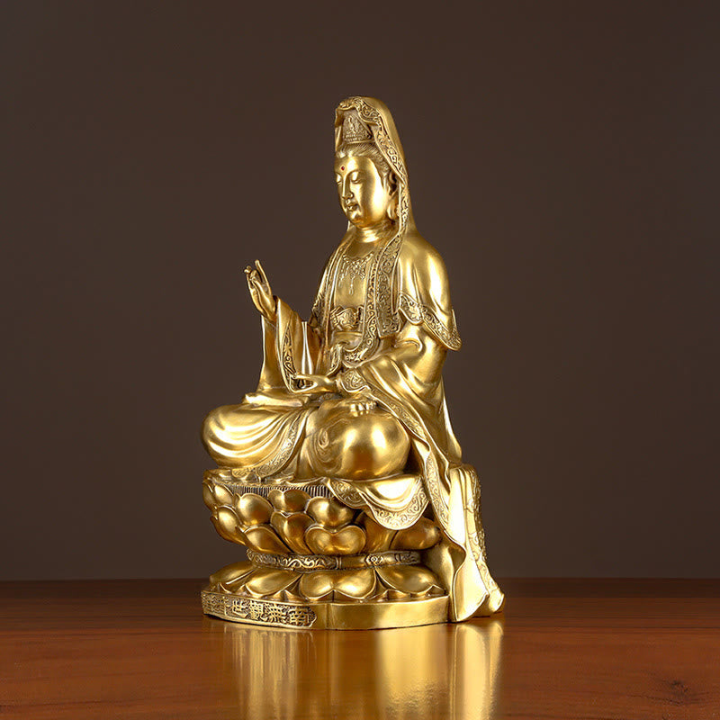 Buddha Stones Kwan Yin Avalokitesvara Wealth Brass Copper Statue Home Desk Decoration