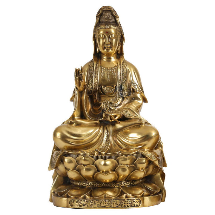 Buddha Stones Kwan Yin Avalokitesvara Wealth Brass Copper Statue Home Desk Decoration