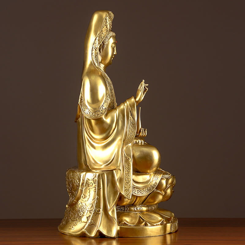 Buddha Stones Kwan Yin Avalokitesvara Wealth Brass Copper Statue Home Desk Decoration