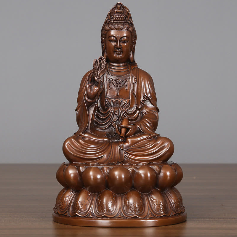 Buddha Stones Kwan Yin Avalokitesvara Lotus Wealth Copper Statue Home Desk Decoration