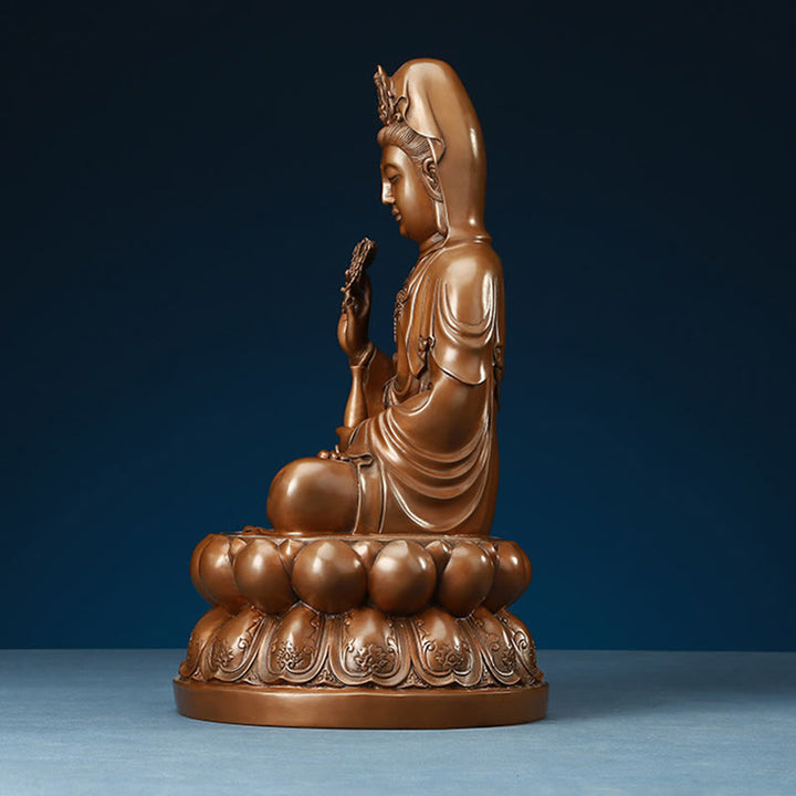 Buddha Stones Kwan Yin Avalokitesvara Lotus Wealth Copper Statue Home Desk Decoration - image 16