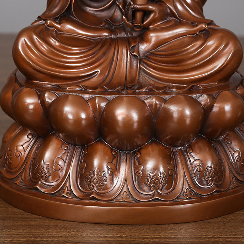 Buddha Stones Kwan Yin Avalokitesvara Lotus Wealth Copper Statue Home Desk Decoration