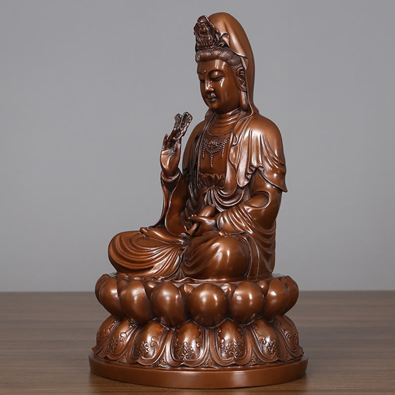 Buddha Stones Kwan Yin Avalokitesvara Lotus Wealth Copper Statue Home Desk Decoration