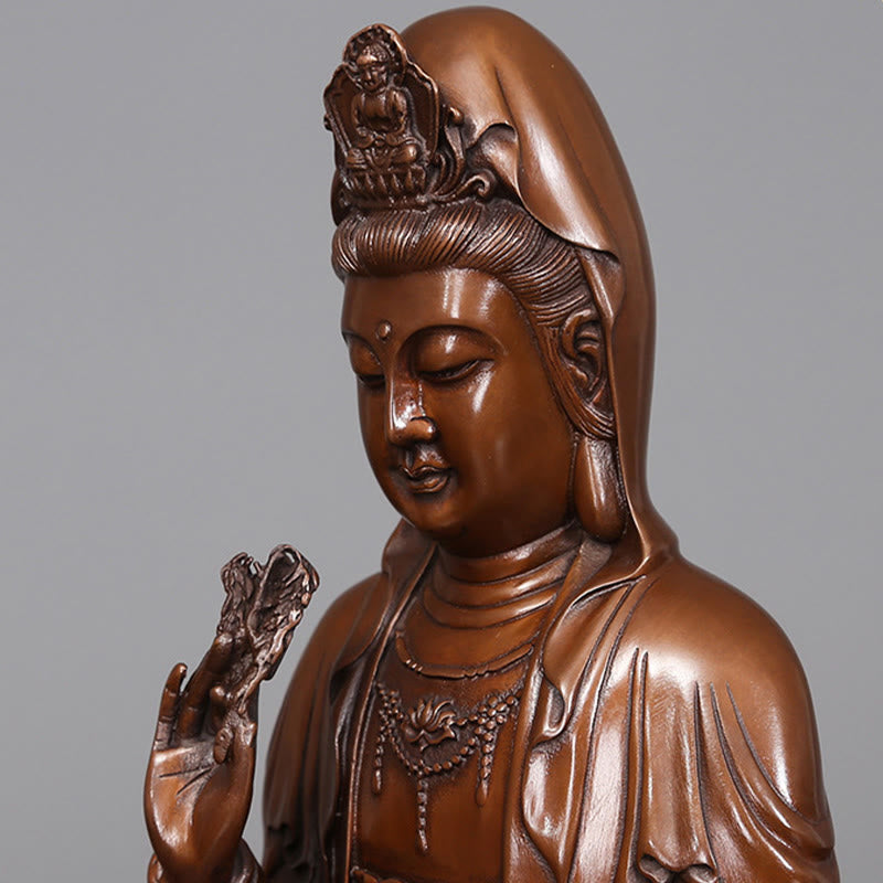 Buddha Stones Kwan Yin Avalokitesvara Lotus Wealth Copper Statue Home Desk Decoration - image 10