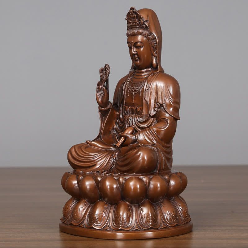 Buddha Stones Kwan Yin Avalokitesvara Lotus Wealth Copper Statue Home Desk Decoration - image 9