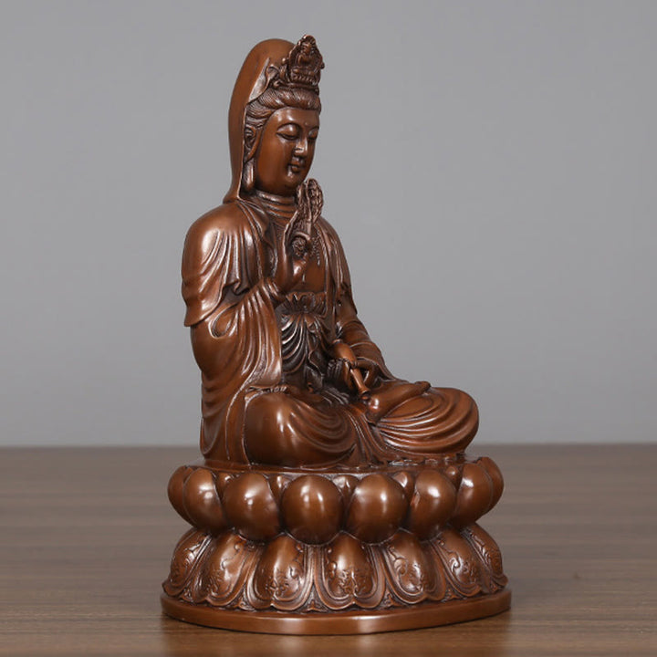 Buddha Stones Kwan Yin Avalokitesvara Lotus Wealth Copper Statue Home Desk Decoration - image 17