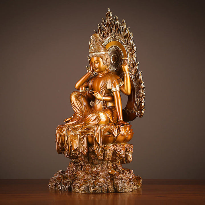 Buddha Stones Kwan Yin Avalokitesvara Success Brass Copper Statue Home Desk Altar Decoration