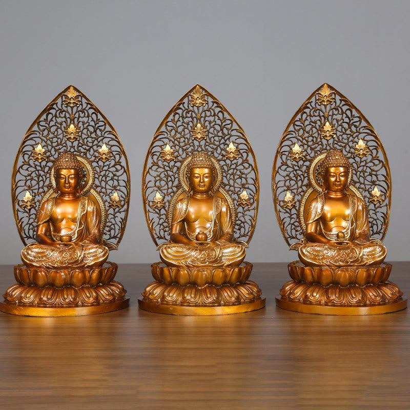 Buddha Stones Sakyamuni Amitabha Medicine Buddha Figurine Serenity Copper Statue Home Offering Decoration