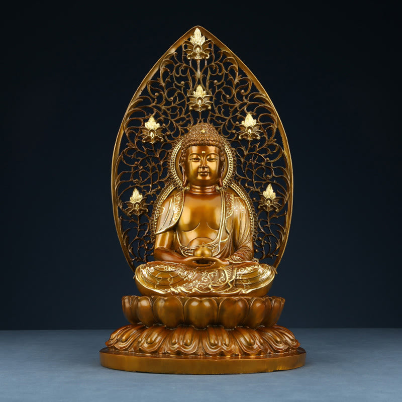 Buddha Stones Sakyamuni Amitabha Medicine Buddha Figurine Serenity Copper Statue Home Offering Decoration