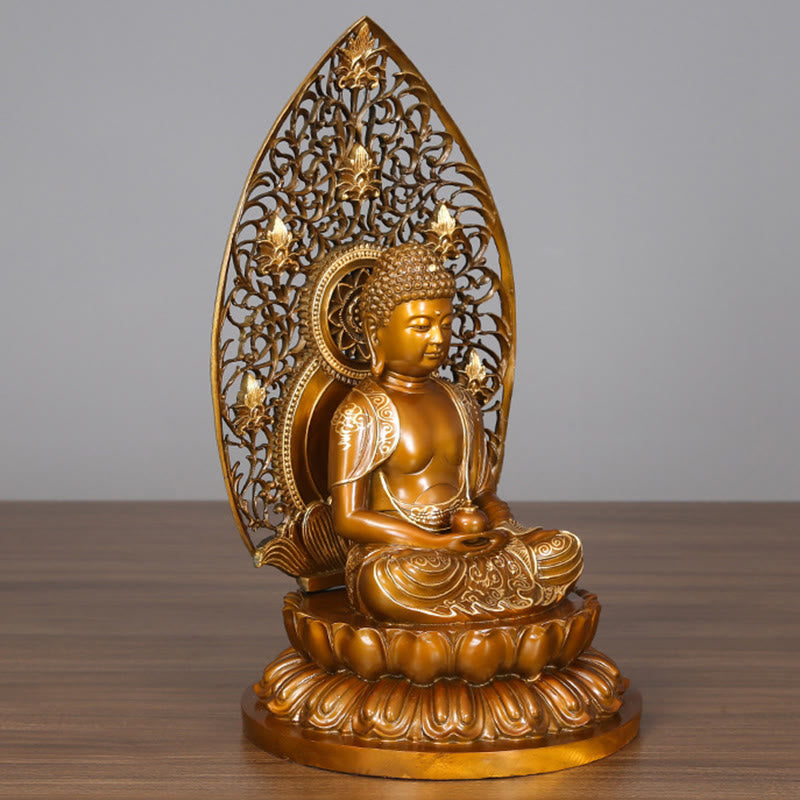 Buddha Stones Sakyamuni Amitabha Medicine Buddha Figurine Serenity Copper Statue Home Offering Decoration