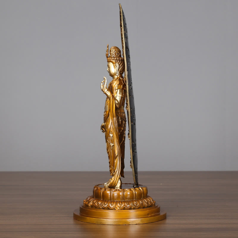 Buddha Stones Kwan Yin Avalokitesvara Aura Harmony Brass Copper Statue Home Desk Decoration - image 4