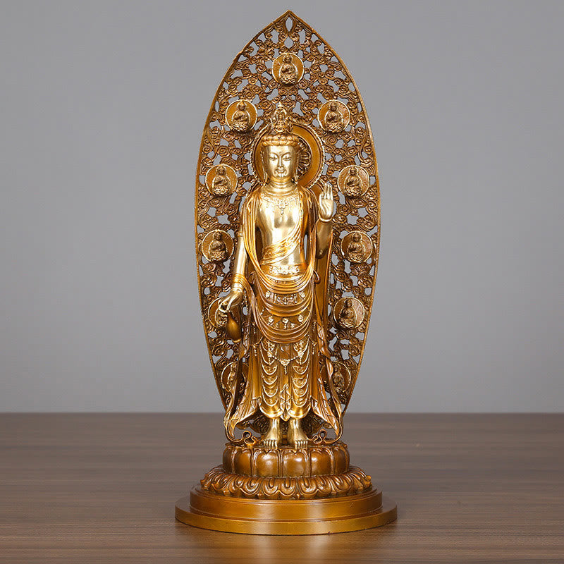 Buddha Stones Kwan Yin Avalokitesvara Aura Harmony Brass Copper Statue Home Desk Decoration