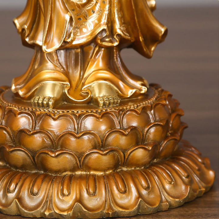 Buddha Stones Kwan Yin Avalokitesvara Lotus Aura Success Brass Copper Statue Home Decoration - image 9