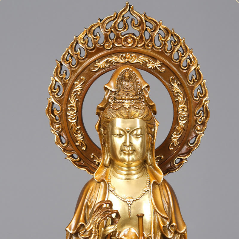 Buddha Stones Kwan Yin Avalokitesvara Lotus Aura Success Brass Copper Statue Home Decoration - image 7