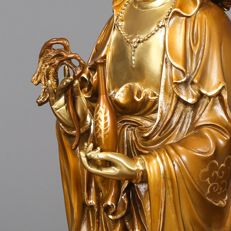 Buddha Stones Kwan Yin Avalokitesvara Lotus Aura Success Brass Copper Statue Home Decoration