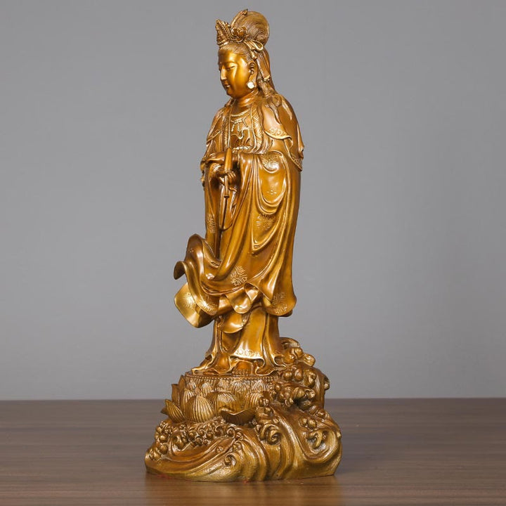 Buddha Stones Kwan Yin Avalokitesvara Holding A Vase Brass Harmony Copper Statue Home Decoration