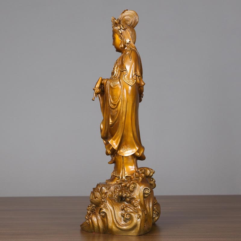 Buddha Stones Kwan Yin Avalokitesvara Holding A Vase Brass Harmony Copper Statue Home Decoration - image 6
