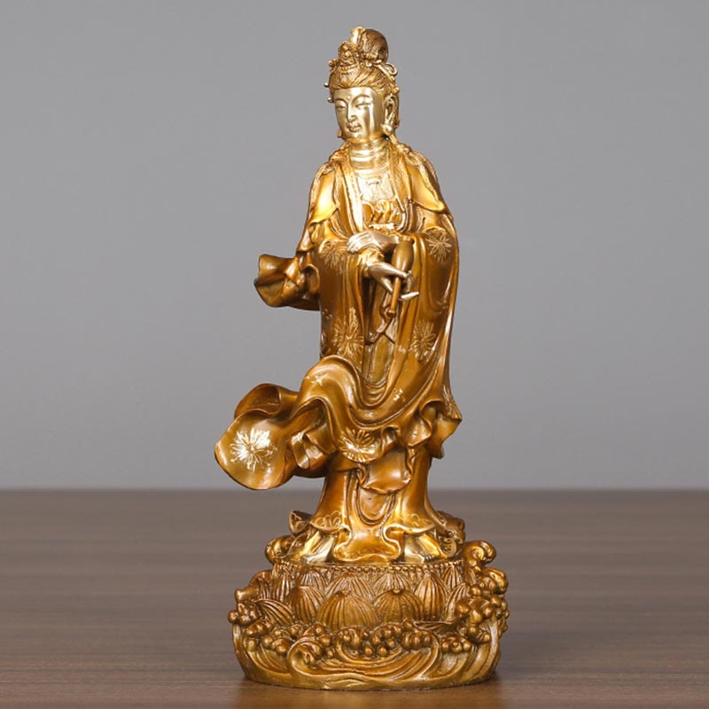 Buddha Stones Kwan Yin Avalokitesvara Holding A Vase Brass Harmony Copper Statue Home Decoration - image 11
