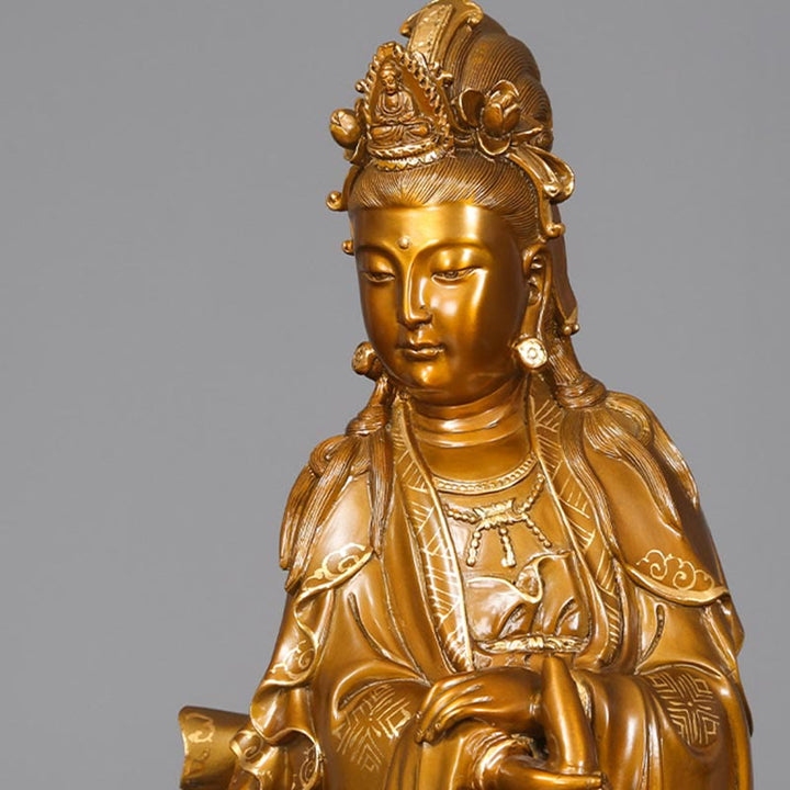 Buddha Stones Kwan Yin Avalokitesvara Holding A Vase Brass Harmony Copper Statue Home Decoration - image 13
