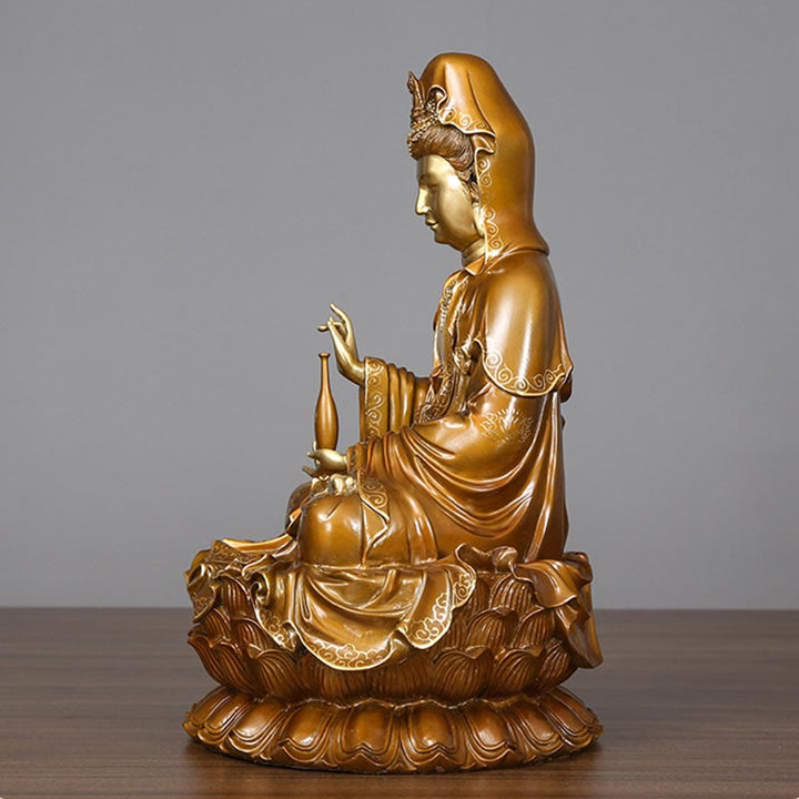 Buddha Stones Kwan Yin Avalokitesvara Lotus Sitting Harmony Brass Copper Statue Home Altar Decoration