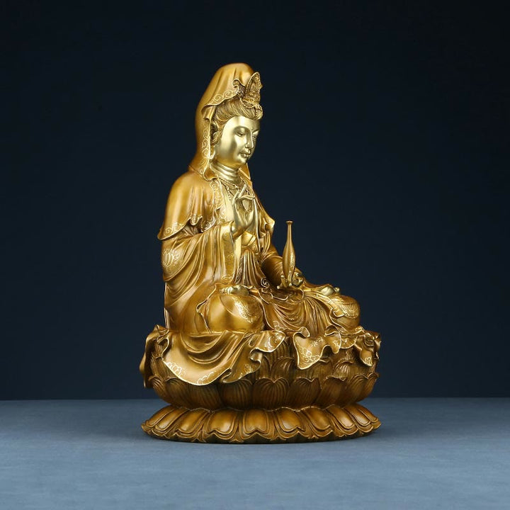 Buddha Stones Kwan Yin Avalokitesvara Lotus Sitting Harmony Brass Copper Statue Home Altar Decoration