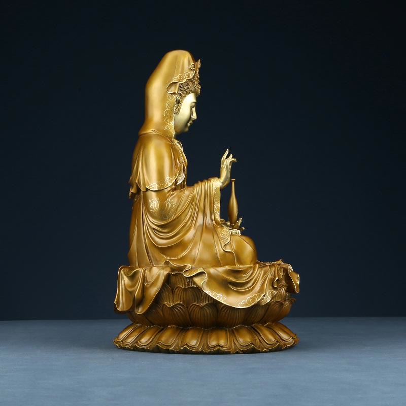 Buddha Stones Kwan Yin Avalokitesvara Lotus Sitting Harmony Brass Copper Statue Home Altar Decoration