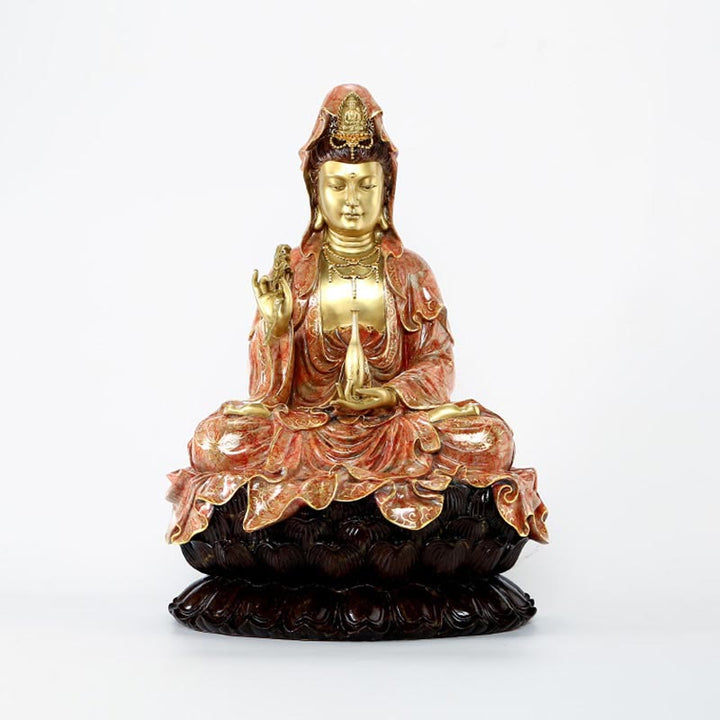 Buddha Stones Kwan Yin Avalokitesvara Lotus Sitting Harmony Brass Copper Statue Home Altar Decoration