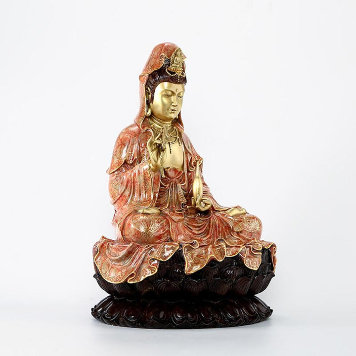 Buddha Stones Kwan Yin Avalokitesvara Lotus Sitting Harmony Brass Copper Statue Home Altar Decoration - image 18