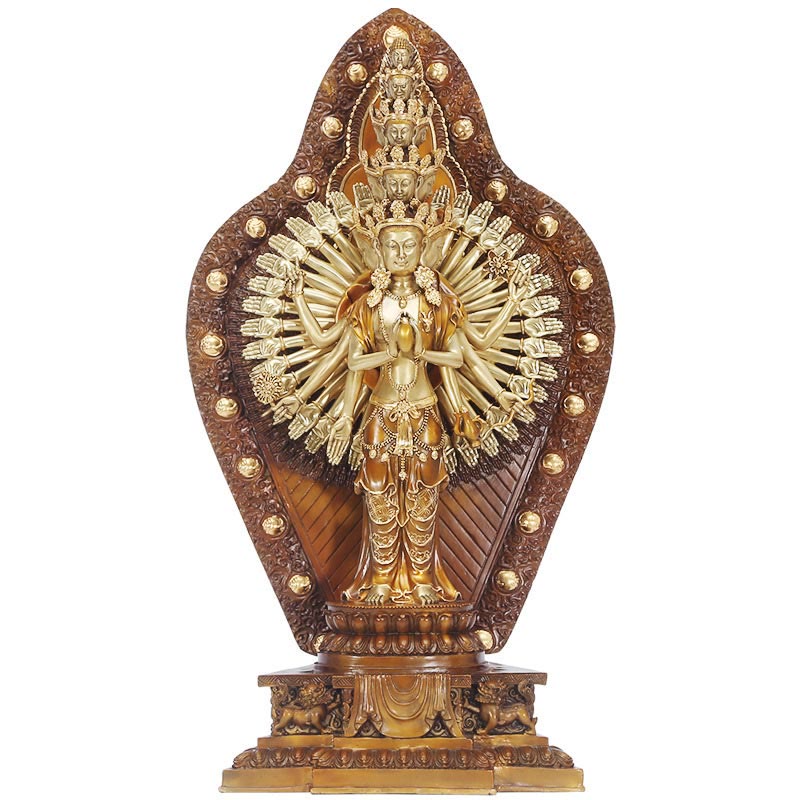 Buddha Stones Handmade Thousand-armed Avalokitesvara Kwan Yin Wealth Brass Copper Statue Decoration