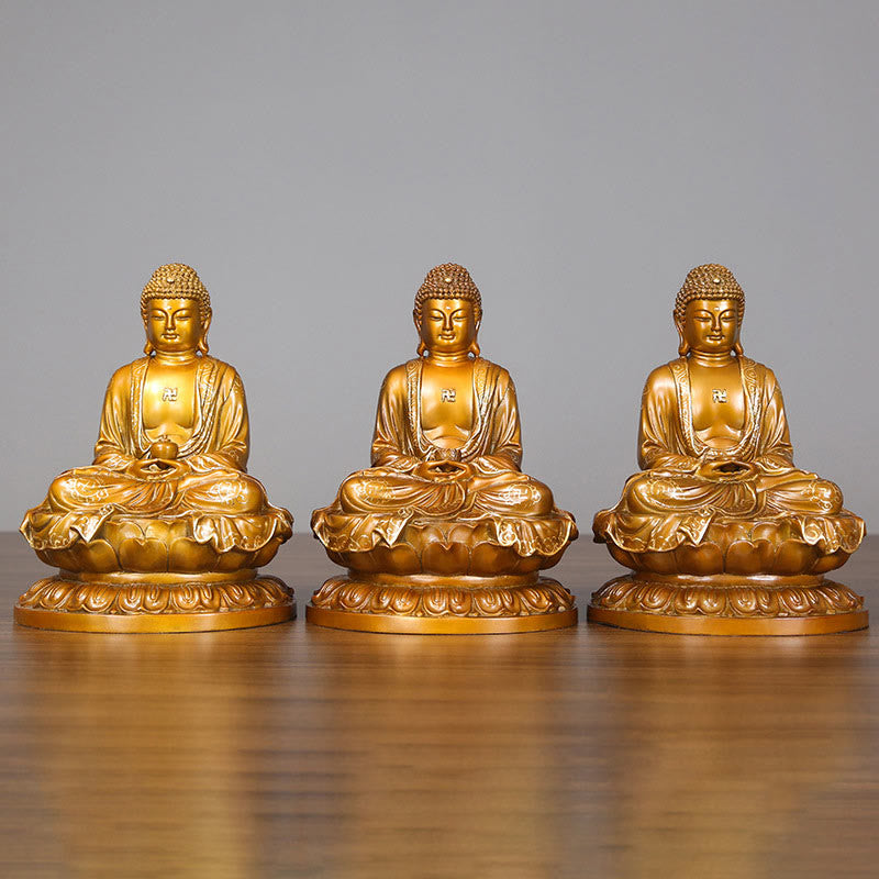 Buddha Stones Amitabha Sakyamuni Medicine Buddha Figurine Compassion Metal Copper Statue Home Decoration