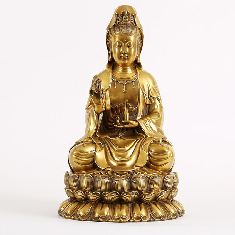 Buddha Stones Kwan Yin Avalokitesvara Holding A Willow Bottle Harmony Brass Copper Statue Home Decoration