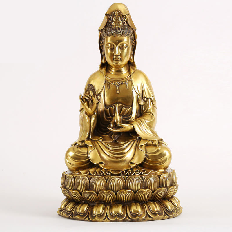 Buddha Stones Kwan Yin Avalokitesvara Holding A Willow Bottle Harmony Brass Copper Statue Home Decoration - Avalokitesvara 33*28*55cm - image 9