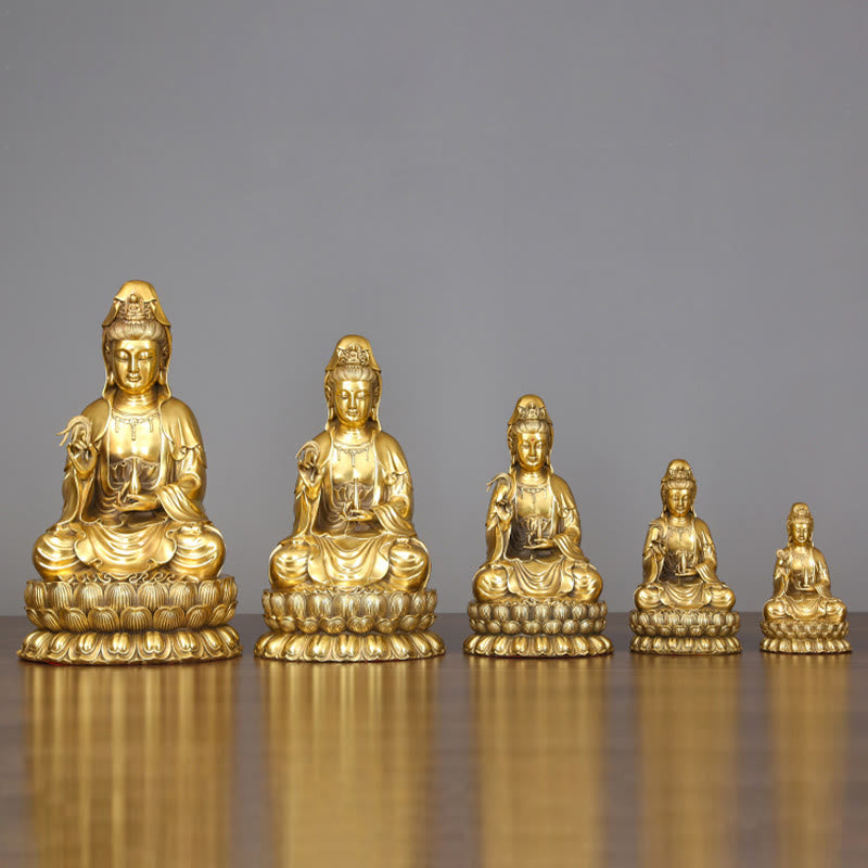 Buddha Stones Kwan Yin Avalokitesvara Holding A Willow Bottle Harmony Brass Copper Statue Home Decoration - image 1