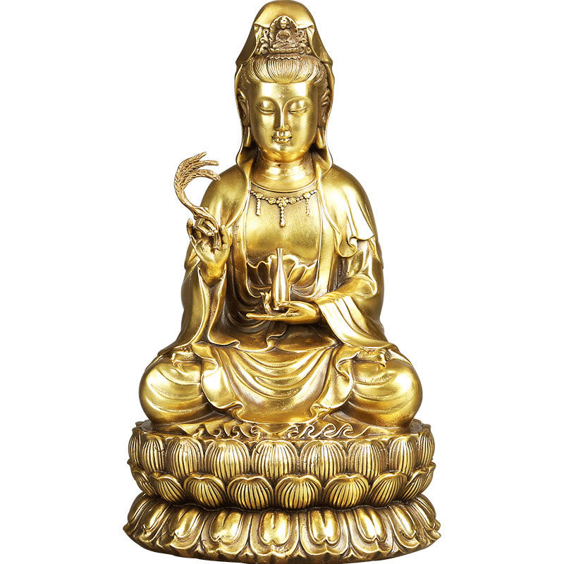 Buddha Stones Kwan Yin Avalokitesvara Holding A Willow Bottle Harmony Brass Copper Statue Home Decoration