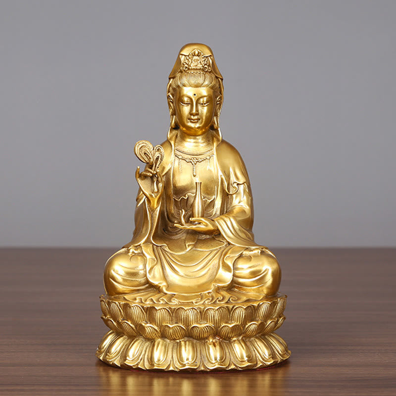 Buddha Stones Kwan Yin Avalokitesvara Holding A Willow Bottle Harmony Brass Copper Statue Home Decoration