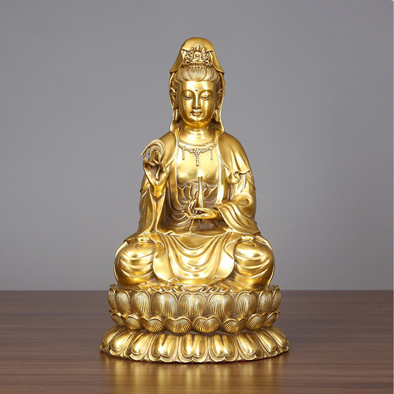 Buddha Stones Kwan Yin Avalokitesvara Holding A Willow Bottle Harmony Brass Copper Statue Home Decoration