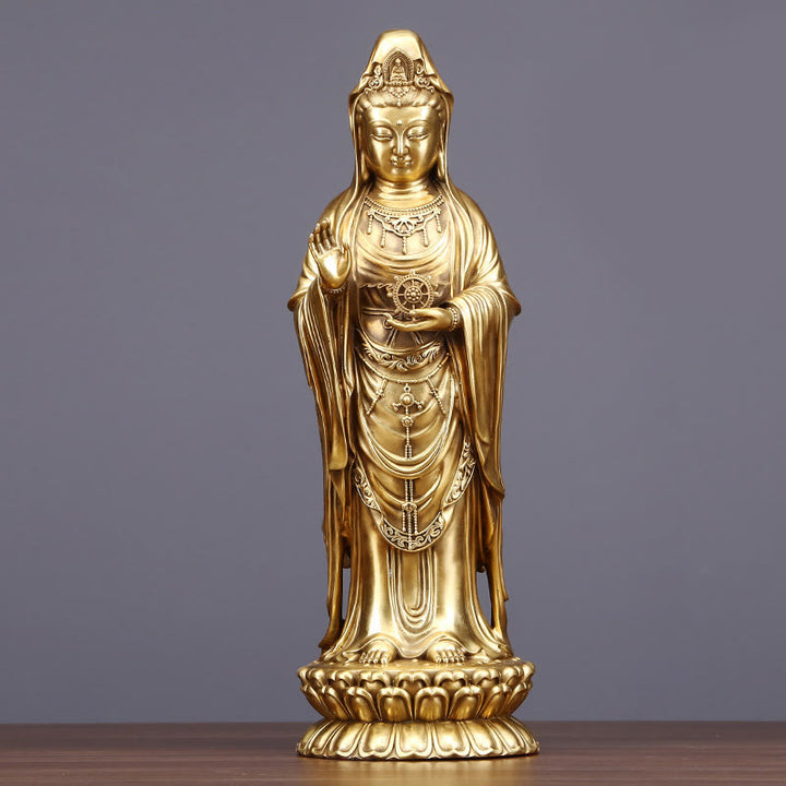 Buddha Stones Kwan Yin Avalokitesvara Holding The Dharma Wheel Wealth Brass Copper Statue Decoration - Avalokitesvara 19.5*16.5*49cm - image 10