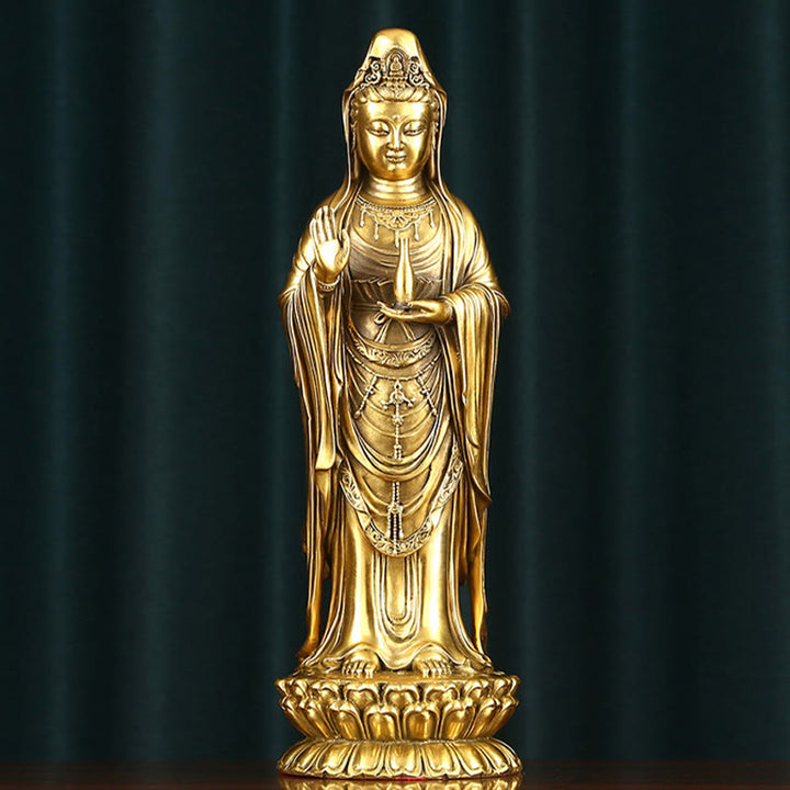 Buddha Stones Kwan Yin Avalokitesvara Holding The Dharma Wheel Wealth Brass Copper Statue Decoration