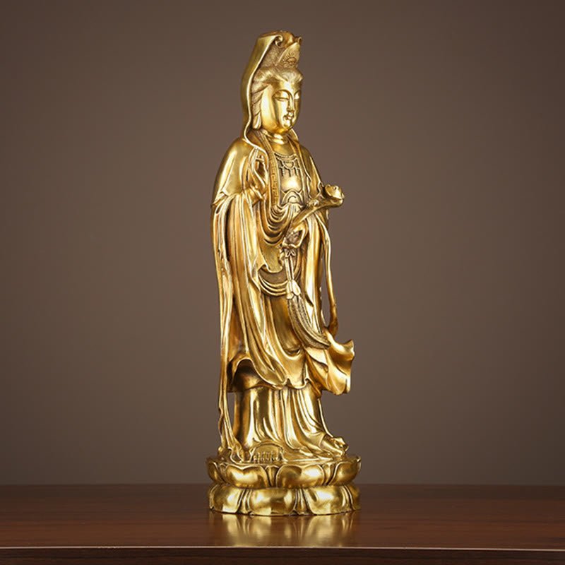 Buddha Stones Kwan Yin Avalokitesvara Holding The Dharma Wheel Wealth Brass Copper Statue Decoration