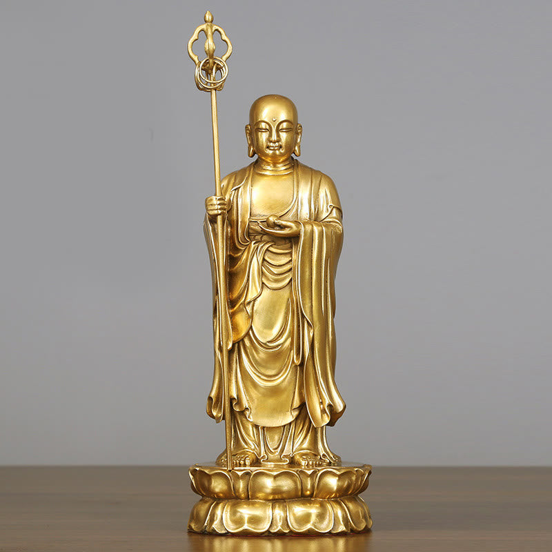 Buddha Stones Ksitigarbha Bodhisattva Figurine Compassion Copper Statue Home Offering Decoration