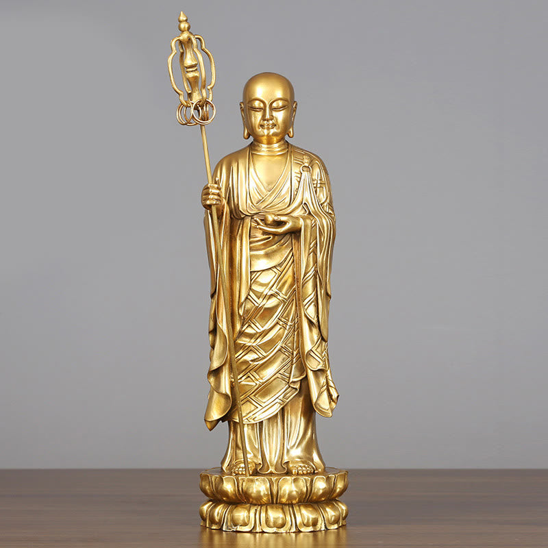 Buddha Stones Ksitigarbha Bodhisattva Figurine Compassion Copper Statue Home Offering Decoration