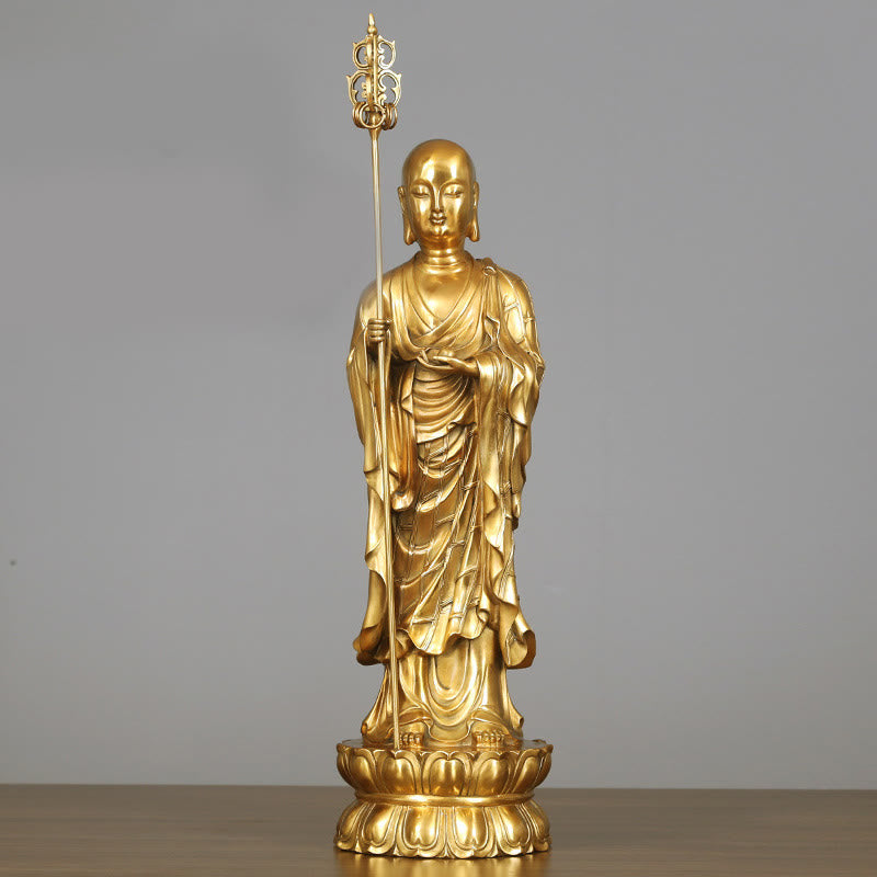 Buddha Stones Ksitigarbha Bodhisattva Figurine Compassion Copper Statue Home Offering Decoration - Ksitigarbha Bodhisattva 20*65cm - image 12