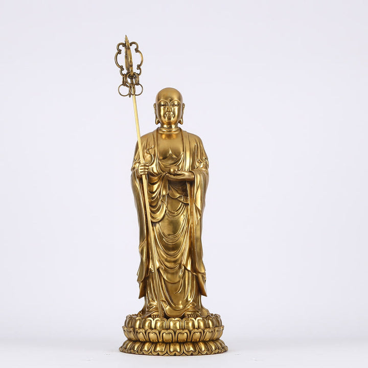 Buddha Stones Ksitigarbha Bodhisattva Figurine Compassion Copper Statue Home Offering Decoration