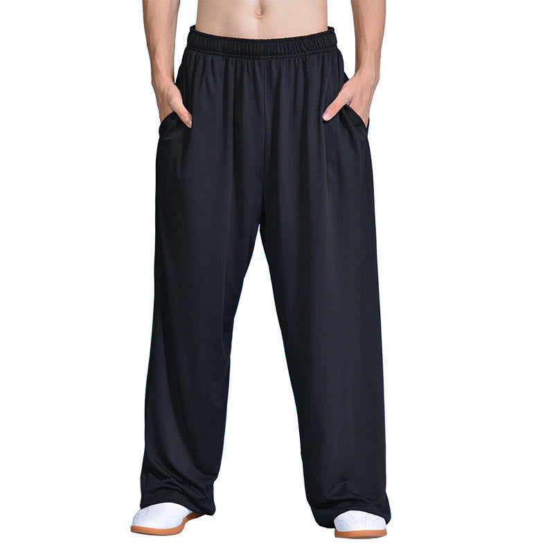 Buddha Stones Summer Unisex Elastic Waist Tai Chi Qigong Practice Pants With Pockets - Black - 3XL-FIT FOR US/UK/AU/EU-2XL - image 1
