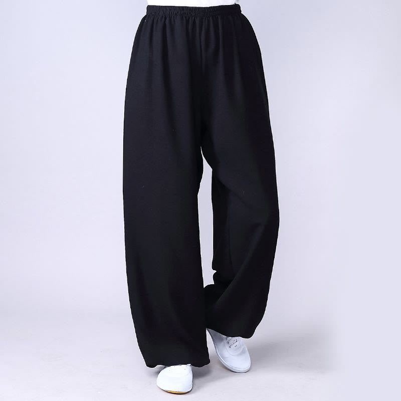 Buddha Stones Summer Elastic Waist Tai Chi Qigong Practice Cotton Linen Unisex Pants - Black - 3XL-FIT FOR US/UK/AU/EU-2XL - image 2