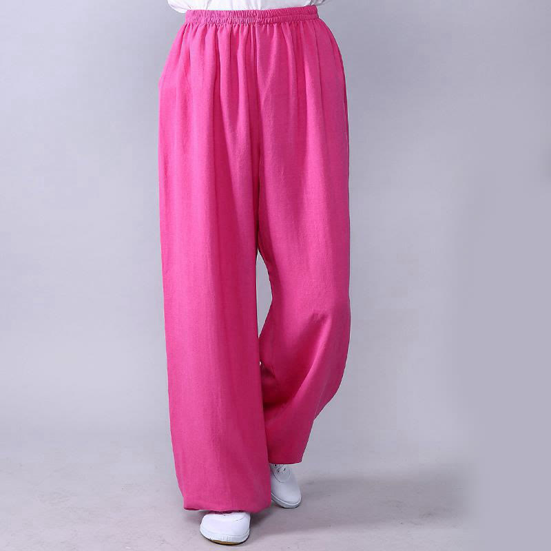 Buddha Stones Summer Elastic Waist Tai Chi Qigong Practice Cotton Linen Unisex Pants - HotPink - 3XL-FIT FOR US/UK/AU/EU-2XL - image 3