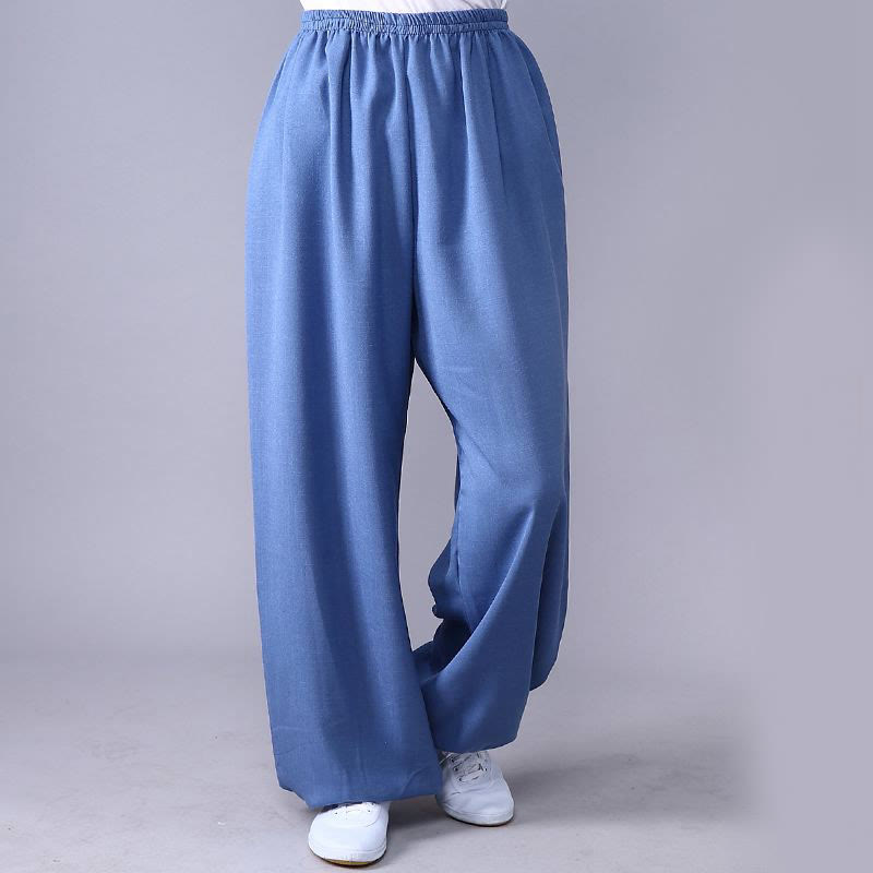 Buddha Stones Summer Elastic Waist Tai Chi Qigong Practice Cotton Linen Unisex Pants - CornflowerBlue - 3XL-FIT FOR US/UK/AU/EU-2XL - image 6