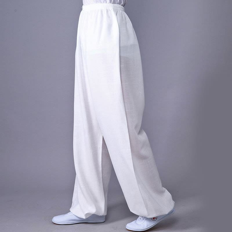 Buddha Stones Summer Elastic Waist Tai Chi Qigong Practice Cotton Linen Unisex Pants