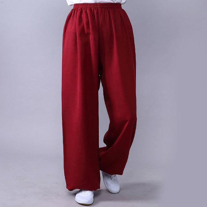 Buddha Stones Summer Elastic Waist Tai Chi Qigong Practice Cotton Linen Unisex Pants